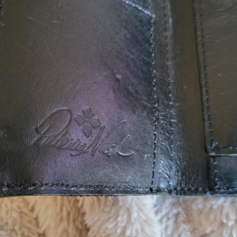 Patricia Nash Black Tooled Leather Fold-Over Wallet